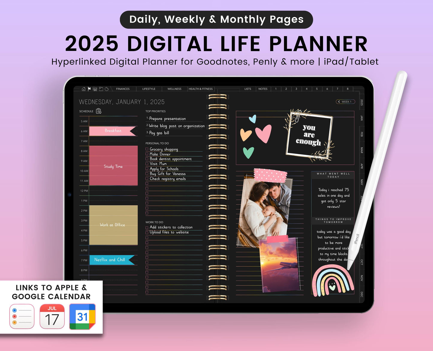 2025 Dark Mode Digital Planner