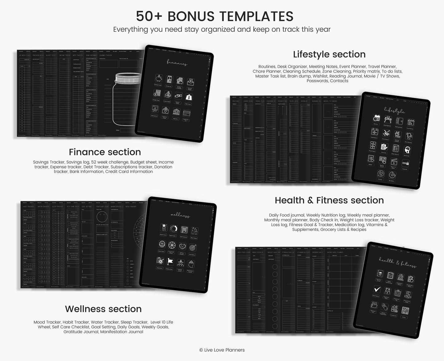 Undated Dark Mode Digital Planner