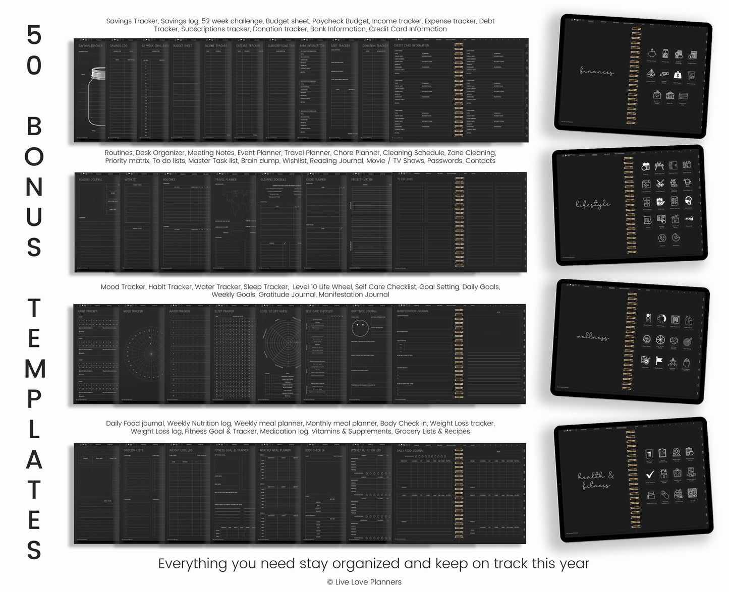 Undated Dark Mode Digital Planner