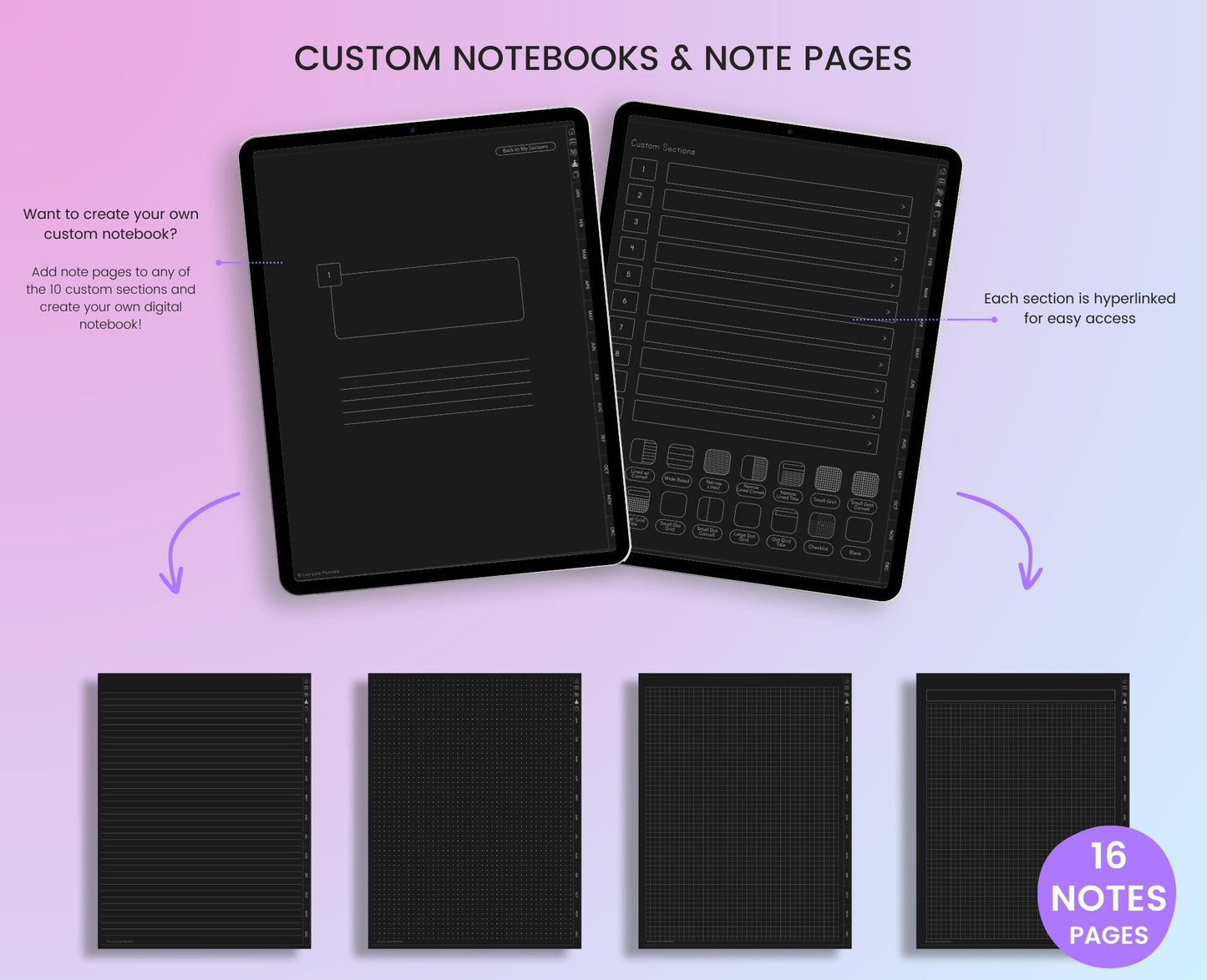 ADHD 2025 and 2026 Digital Planners (Dark Mode)