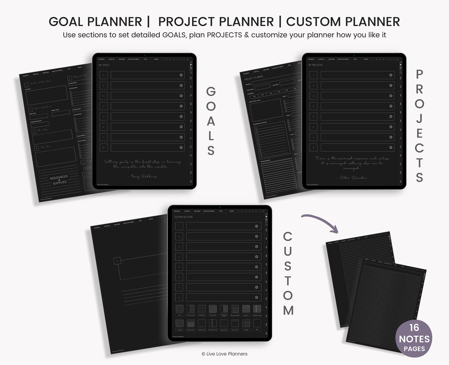 Undated Dark Mode Digital Planner