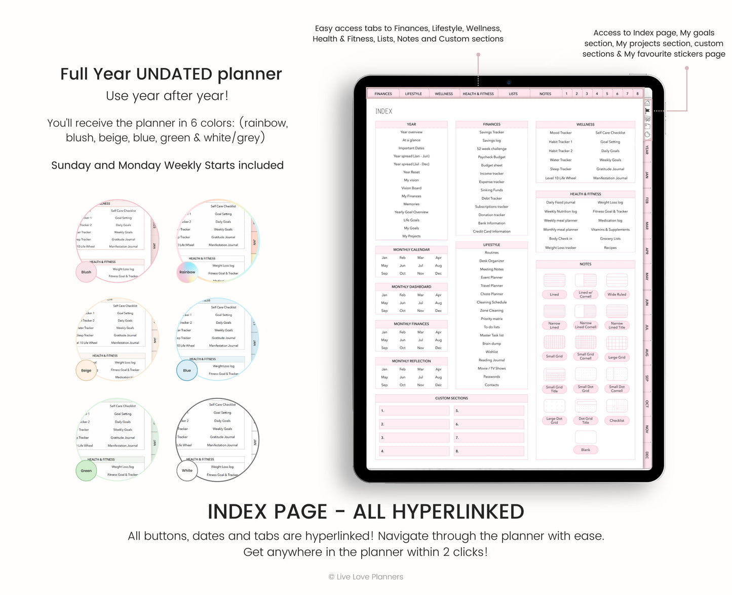 Undated Digital Planner Goodnotes