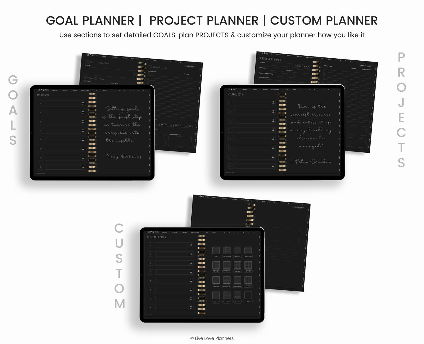 Undated Dark Mode Digital Planner