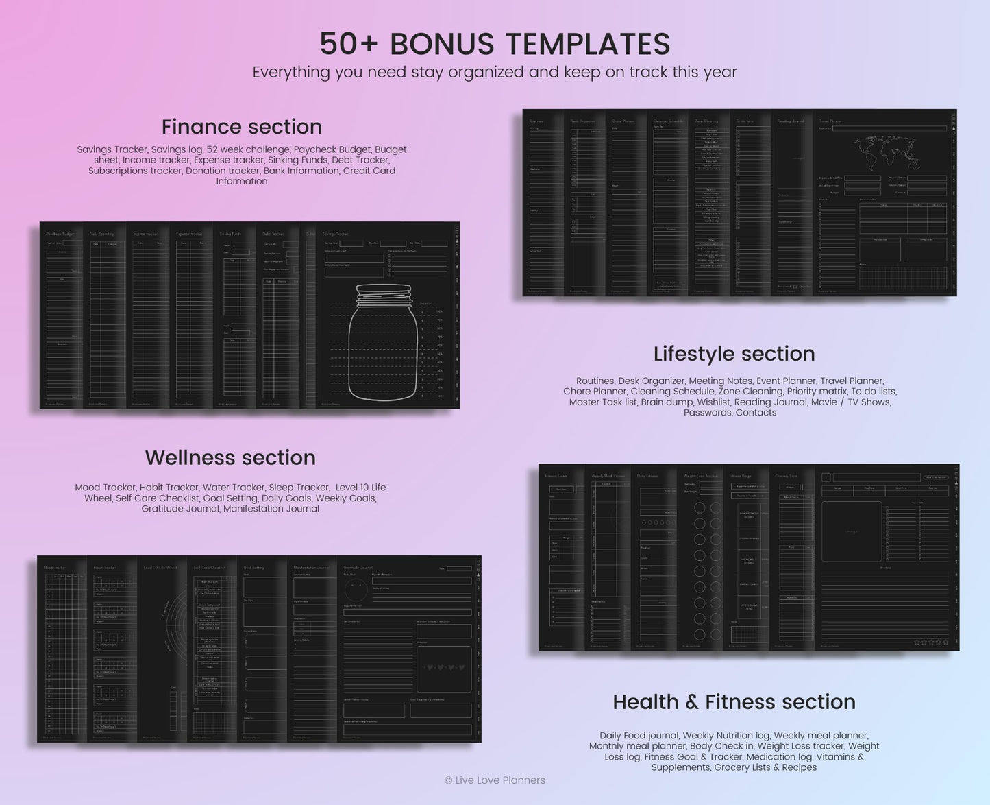 ADHD 2025 and 2026 Digital Planners (Dark Mode)