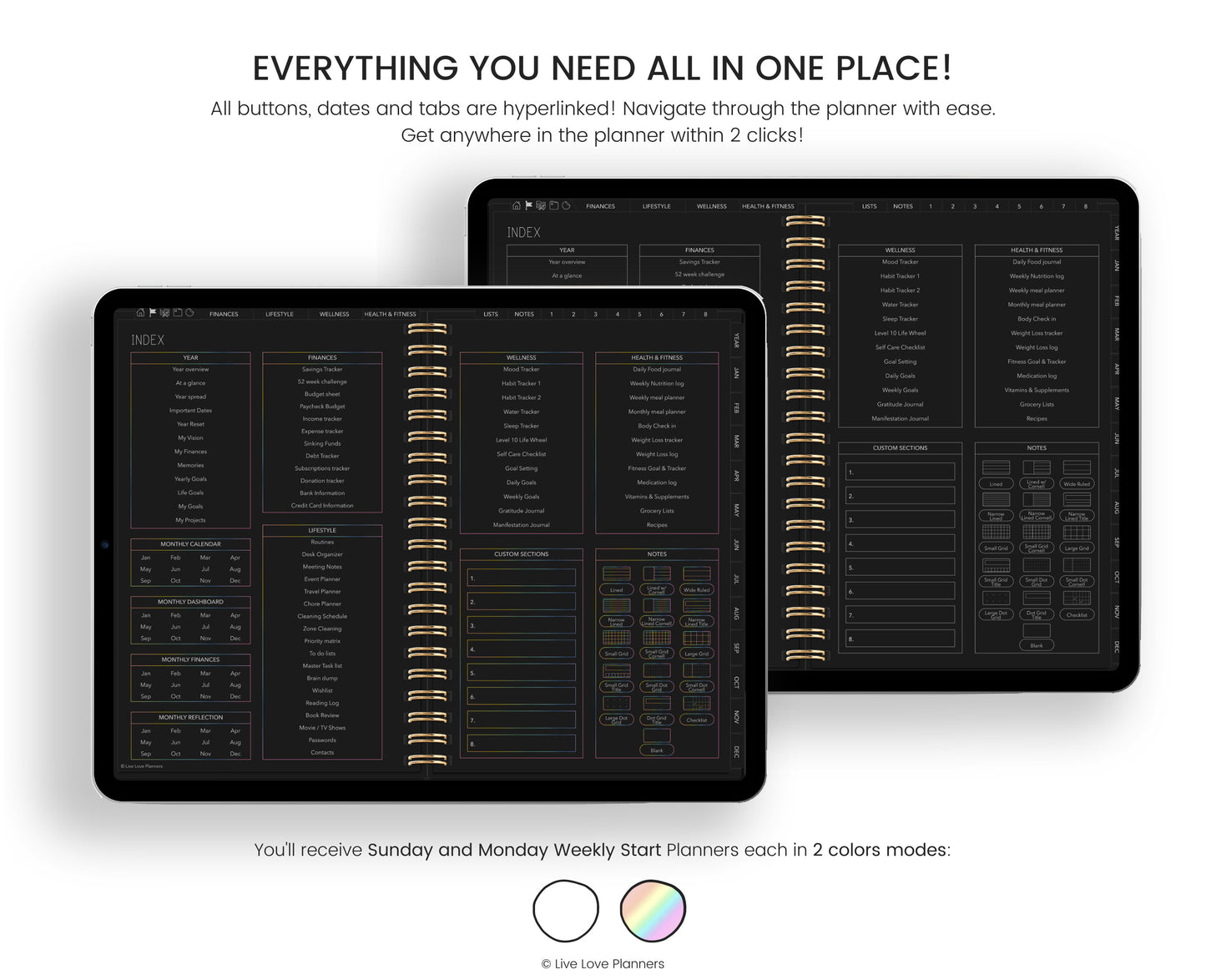Undated Dark Mode Digital Planner
