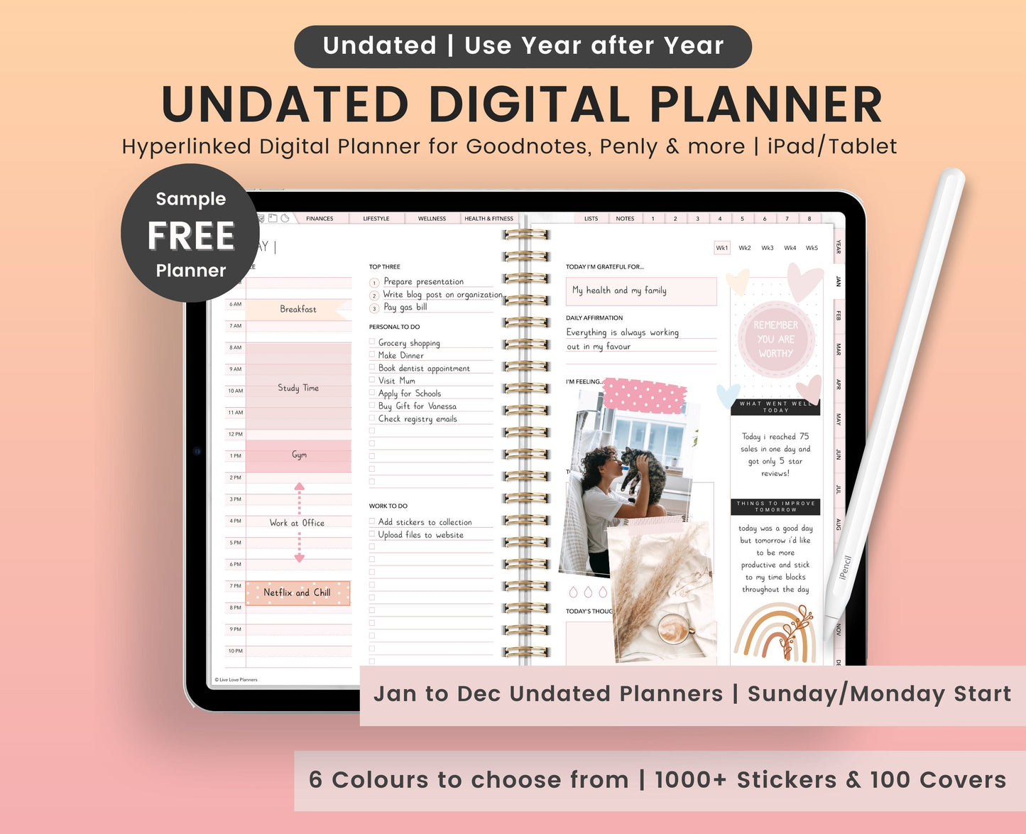 Undated Digital Planner Goodnotes