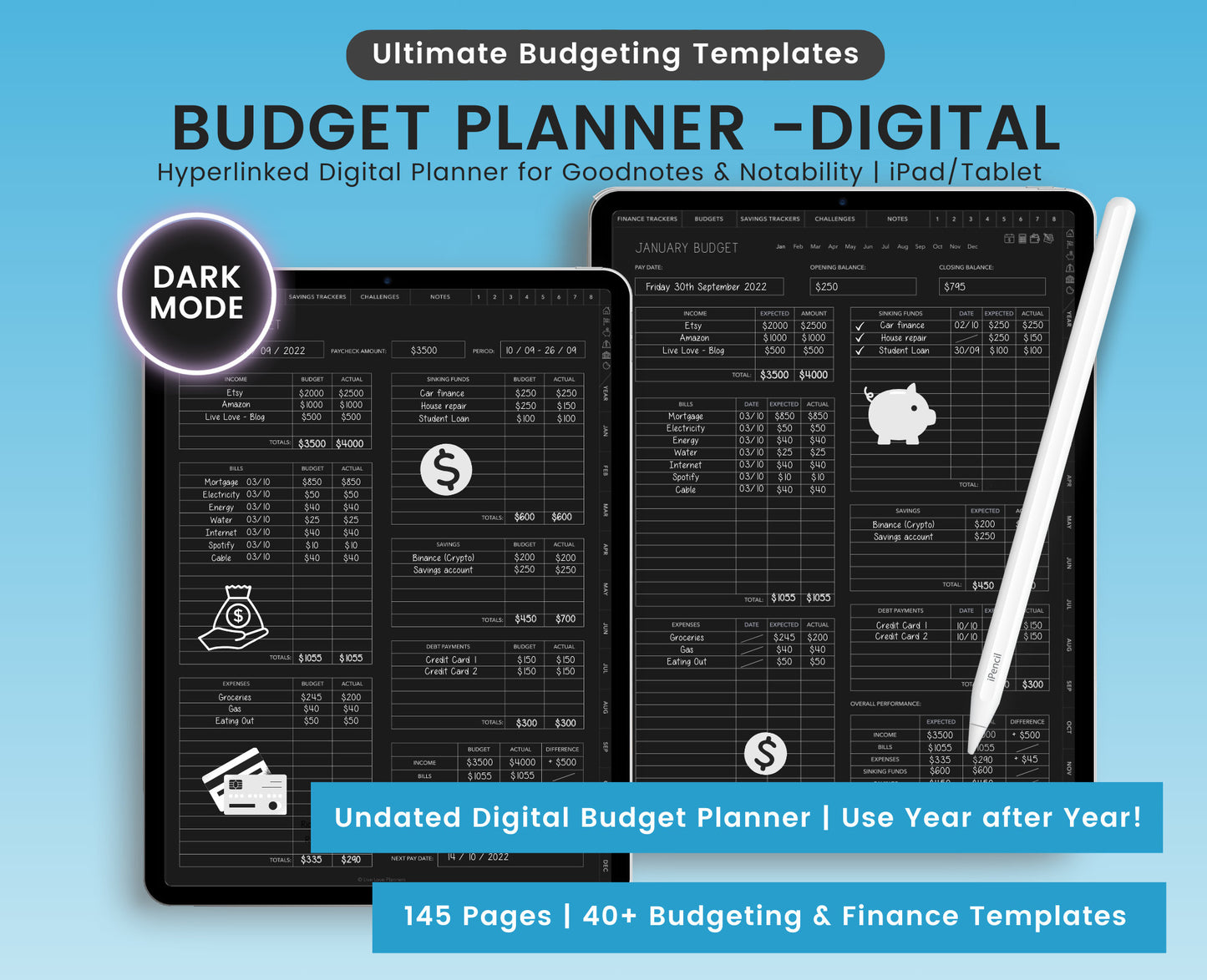 Digital Dark Mode Budget Planner