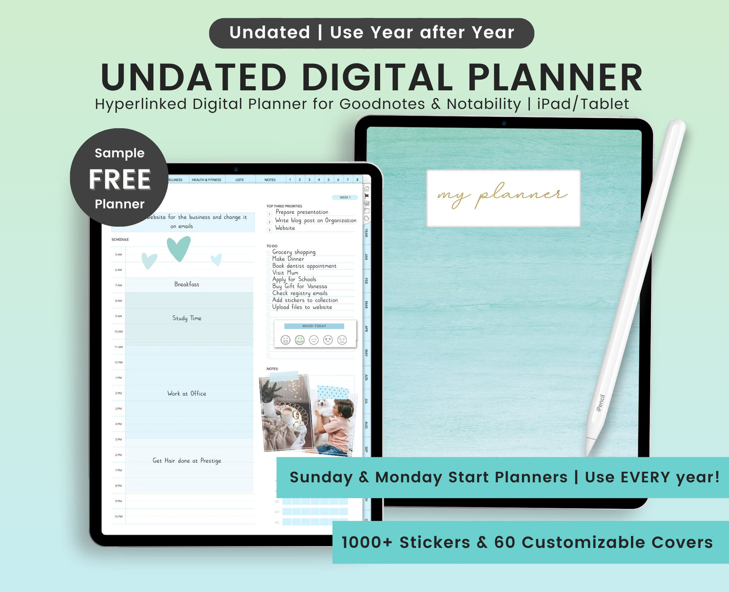Undated Digital Planner Goodnotes