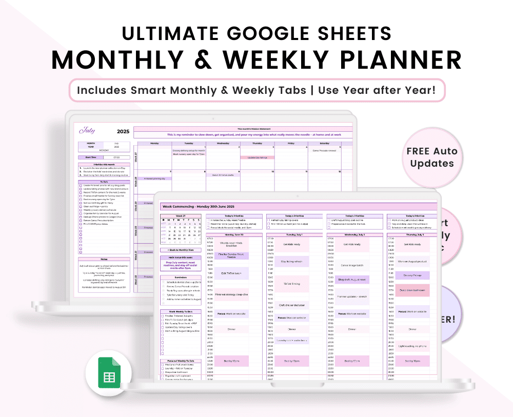 Monthly & Weekly Planner for Google Sheets
