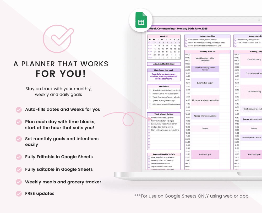 Monthly & Weekly Planner for Google Sheets