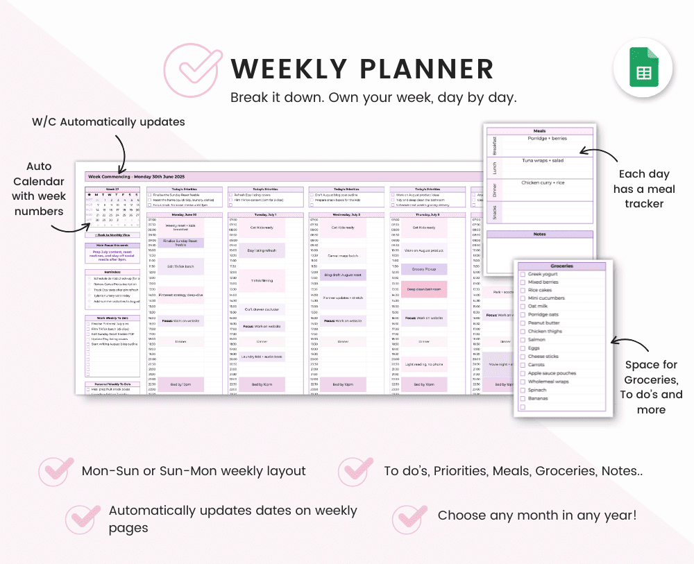 Monthly & Weekly Planner for Google Sheets