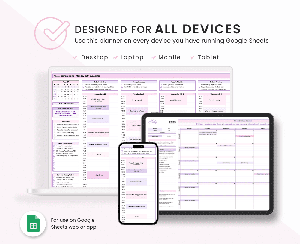 Monthly & Weekly Planner for Google Sheets