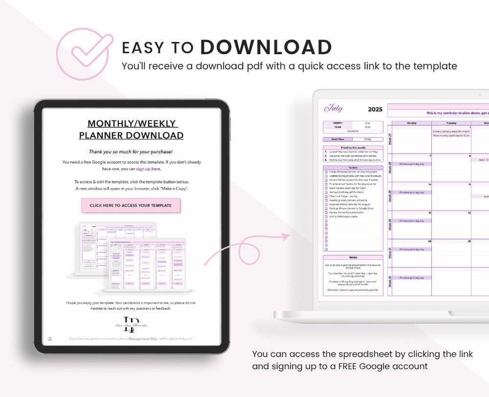 Monthly & Weekly Planner for Google Sheets