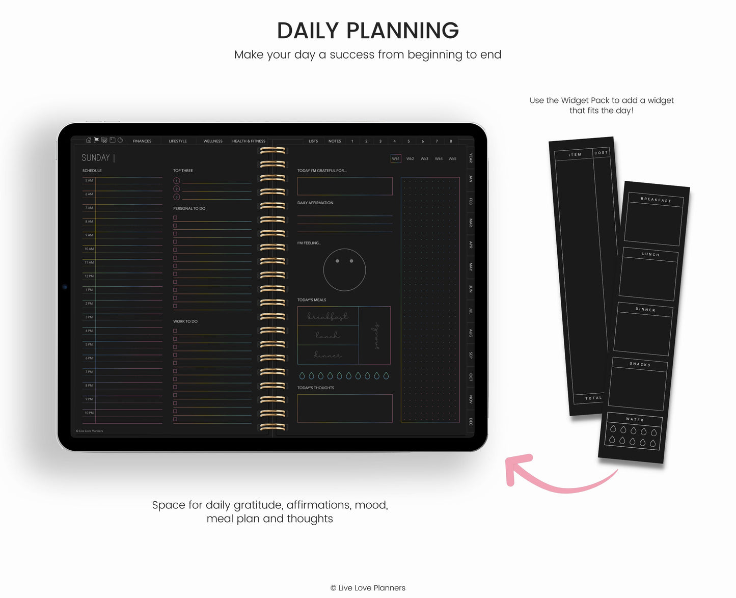 Undated Dark Mode Digital Planner