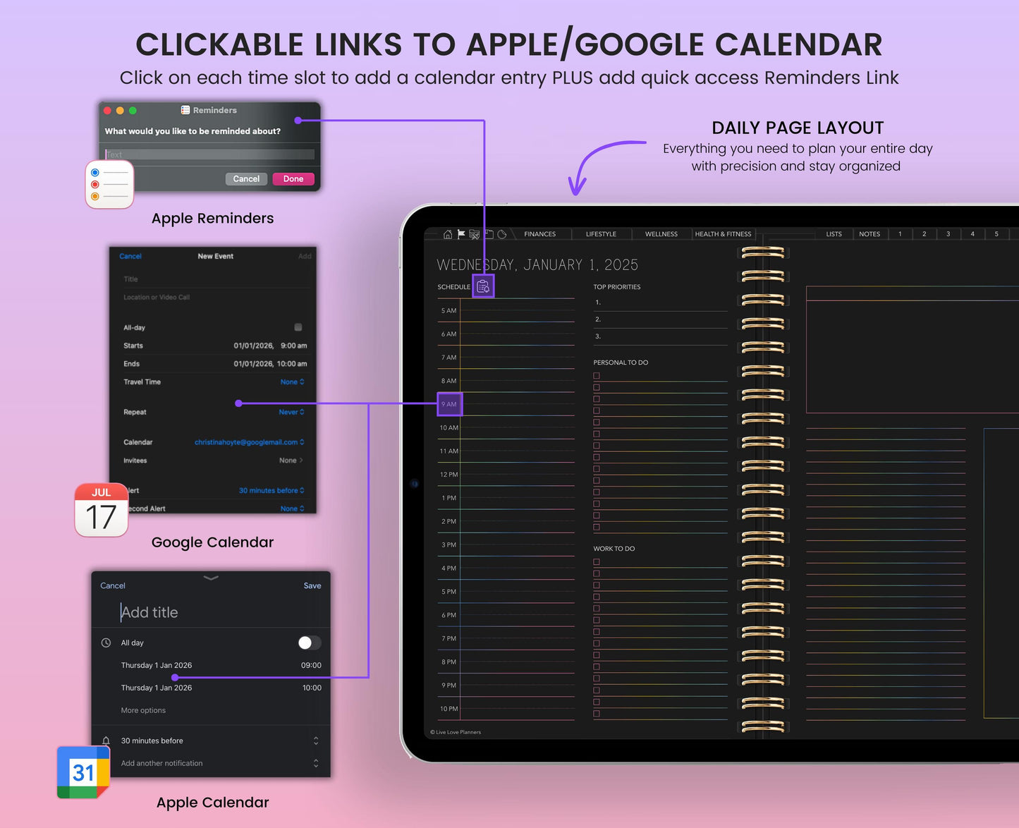 2025 Dark Mode Digital Planner