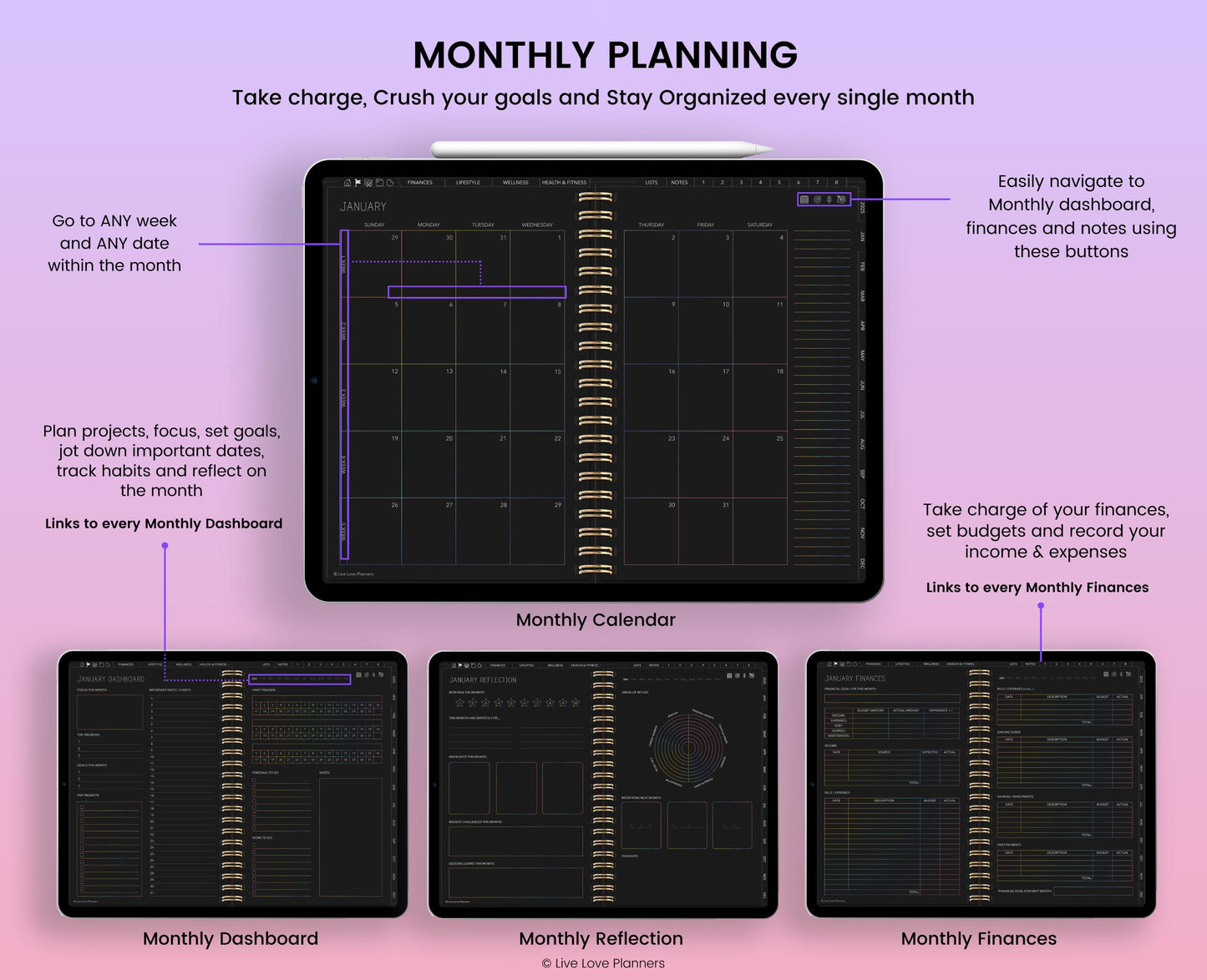 2025 Dark Mode Digital Planner