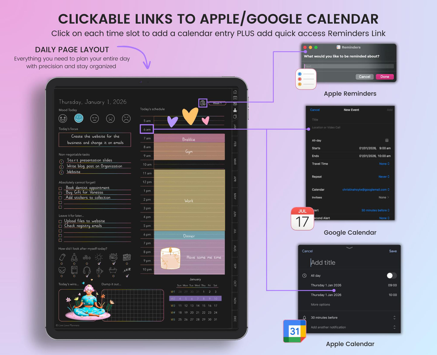 ADHD 2025 and 2026 Digital Planners (Dark Mode)
