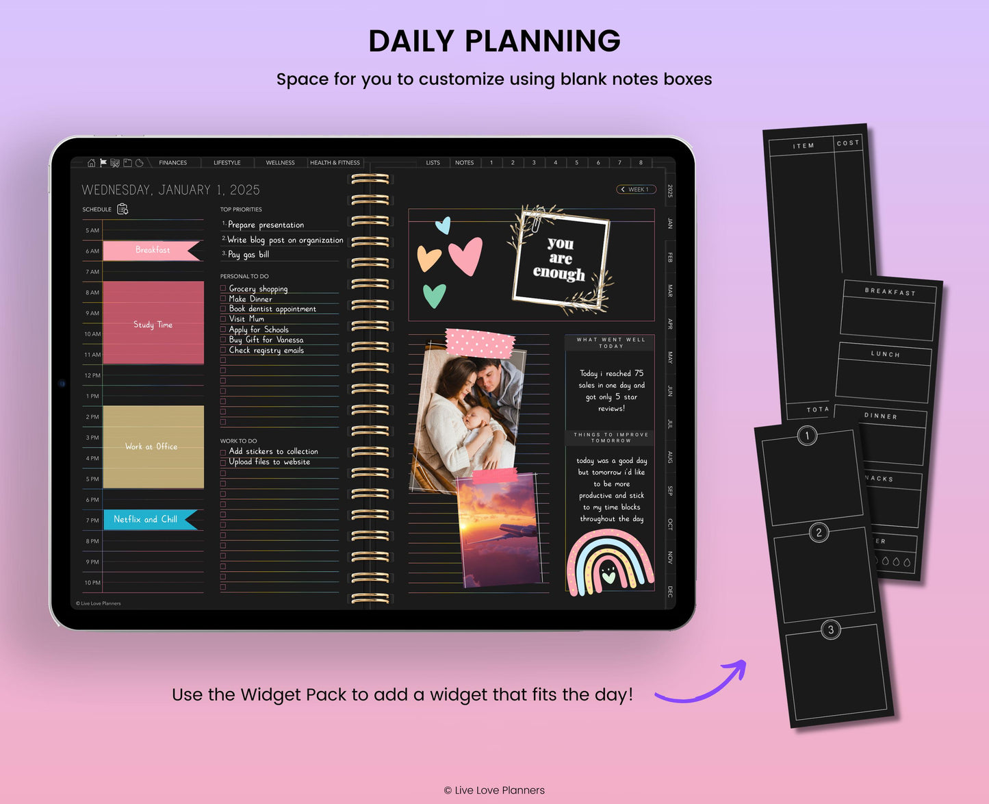 2025 Dark Mode Digital Planner