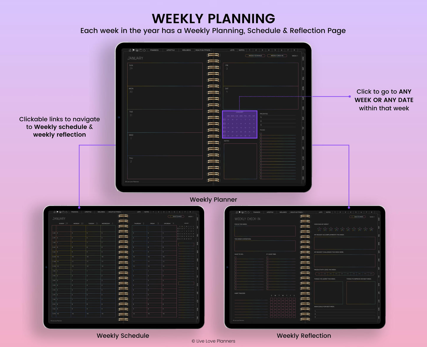 2025 Dark Mode Digital Planner