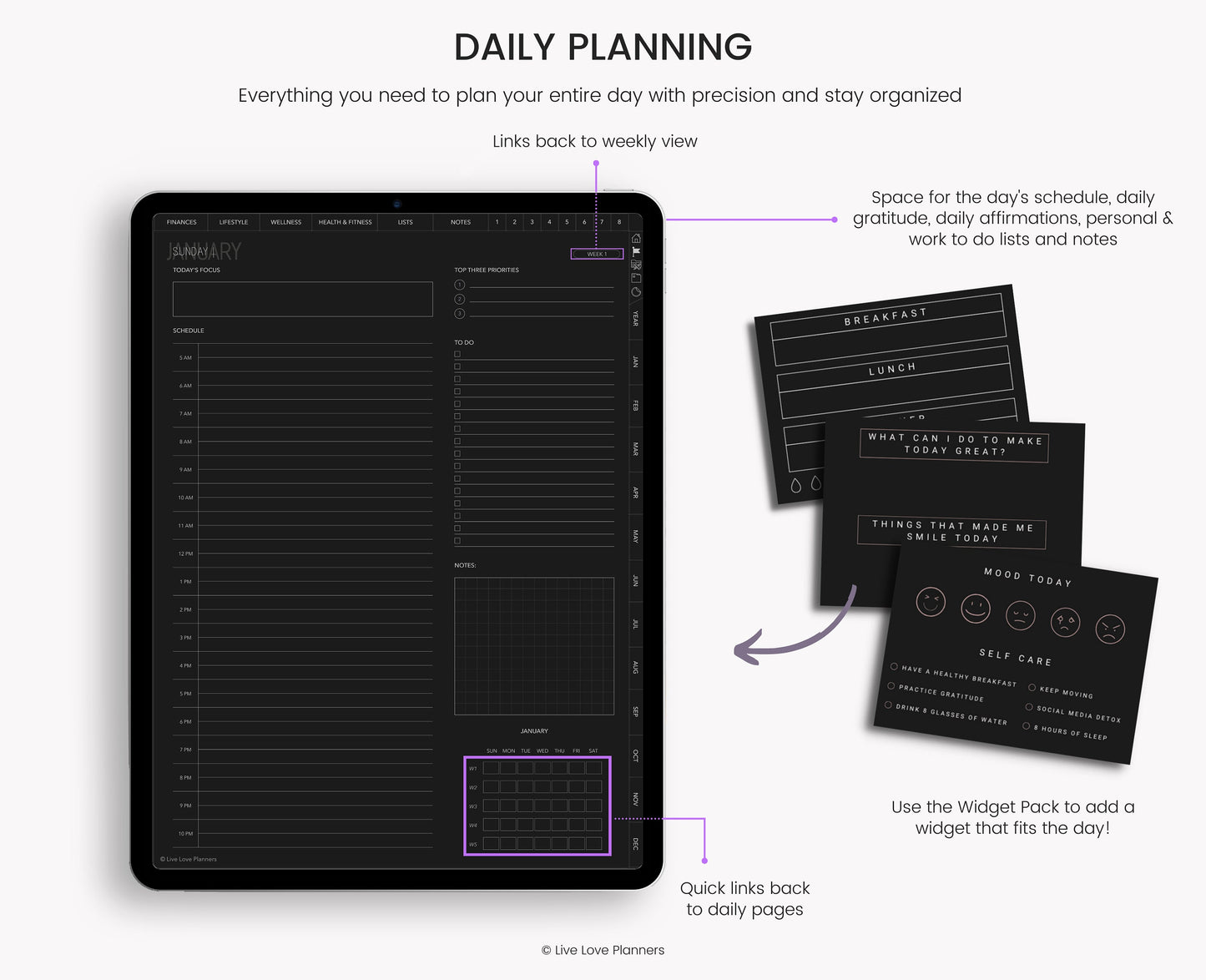 Undated Dark Mode Digital Planner
