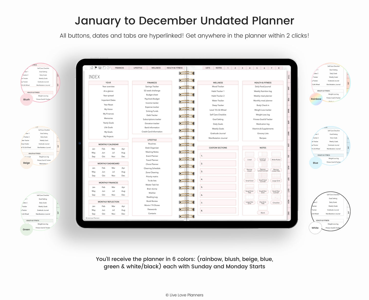 Undated Digital Planner Goodnotes