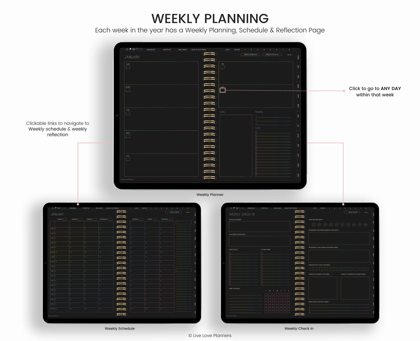 Undated Dark Mode Digital Planner