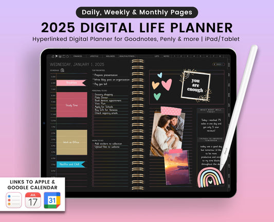 2025 Dark Mode Digital Planner
