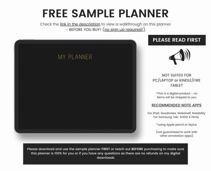 Undated Dark Mode Digital Planner