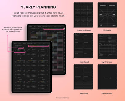 2025 Dark Mode Digital Planners