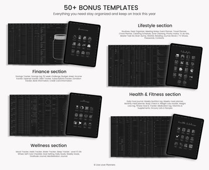 Undated Dark Mode Digital Planner
