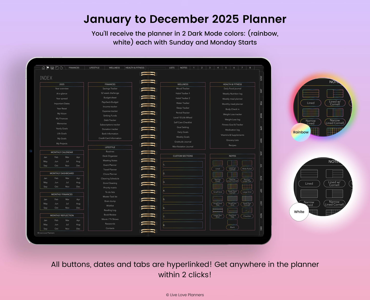 2025 Dark Mode Digital Planner