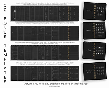Undated Dark Mode Digital Planner