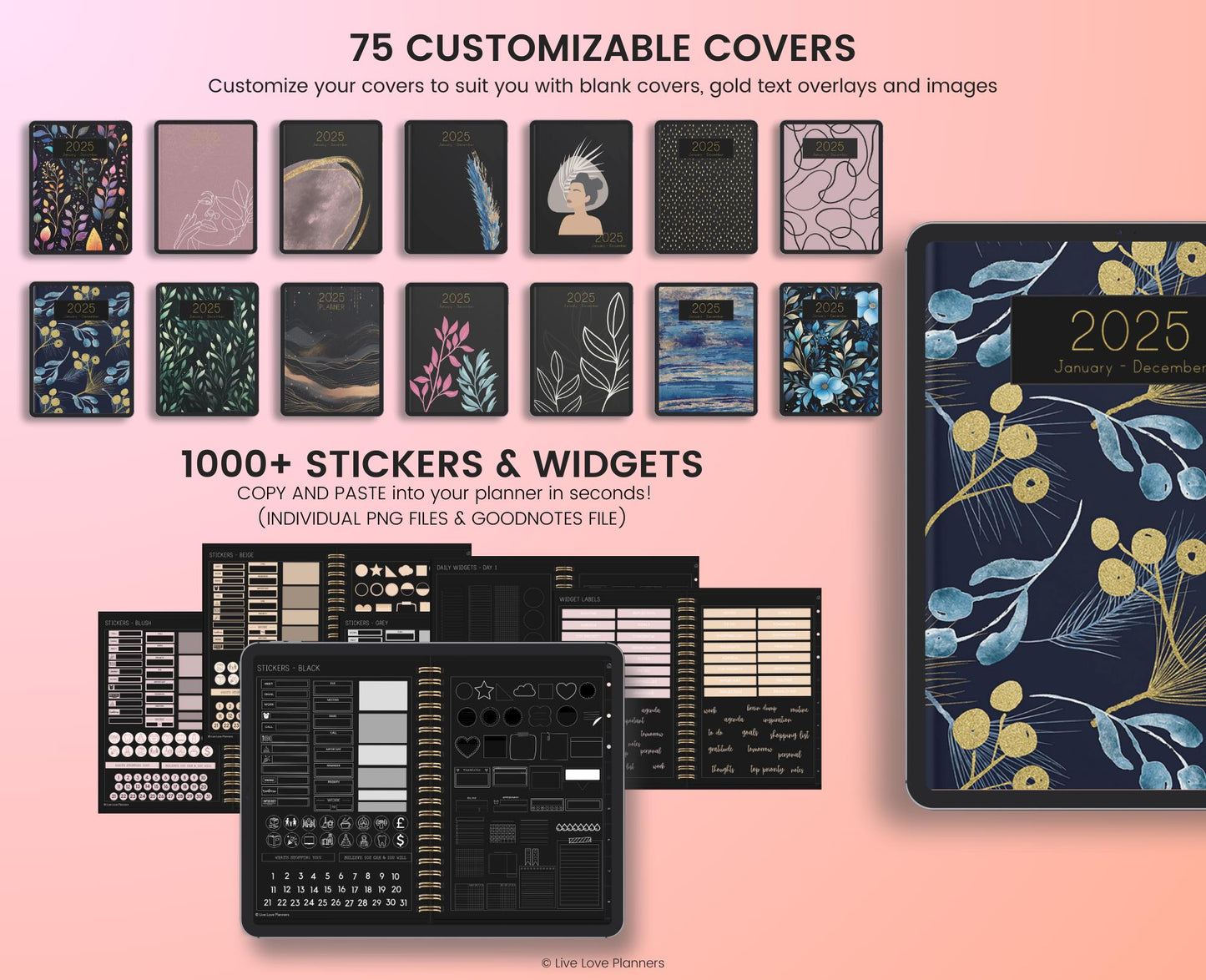 2025 Dark Mode Digital Planners