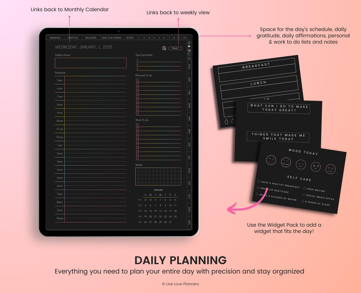 2025 Dark Mode Digital Planners