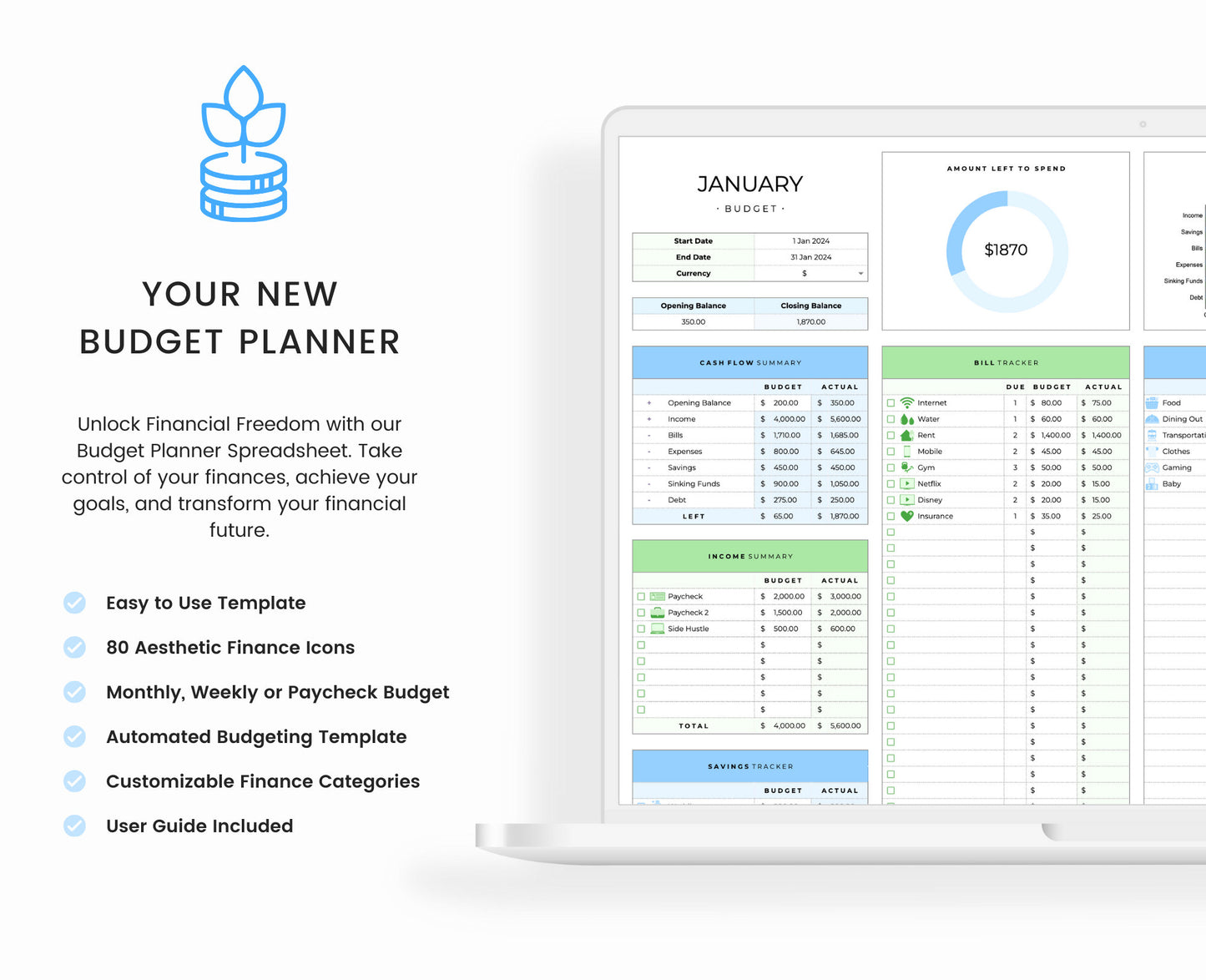 Budget Planner for Google Sheets - Weekly