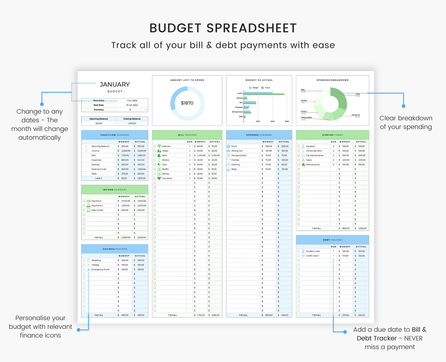 Budget Planner for Google Sheets - Weekly