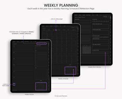 Undated Dark Mode Digital Planner