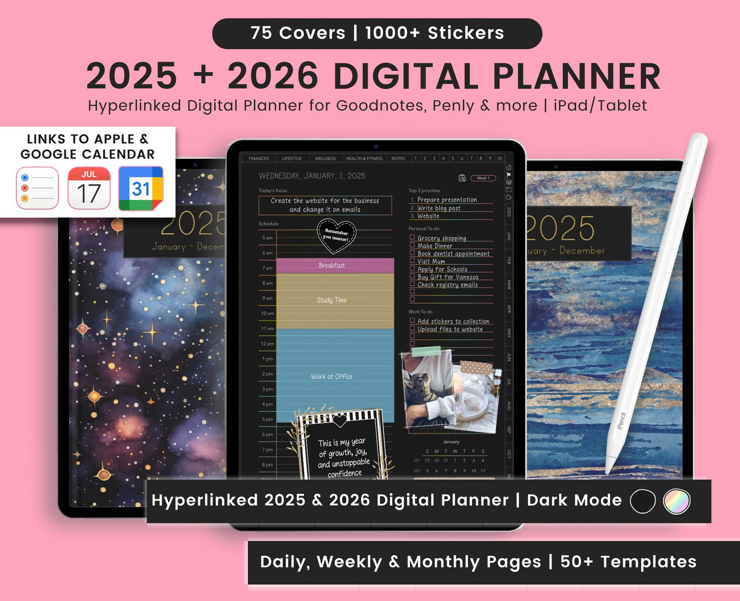 2025 Dark Mode Digital Planners