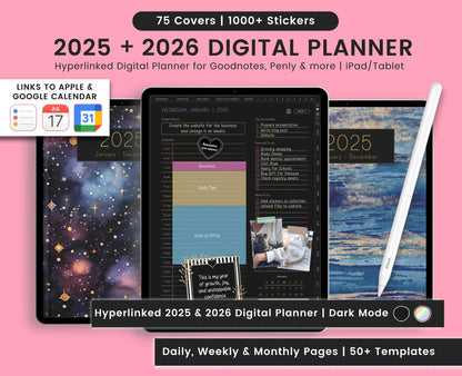 2025 Dark Mode Digital Planners