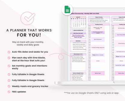 Monthly & Weekly Planner for Google Sheets