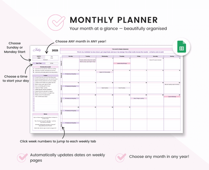 Monthly & Weekly Planner for Google Sheets