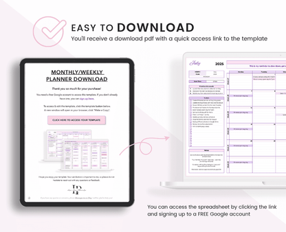 Monthly & Weekly Planner for Google Sheets