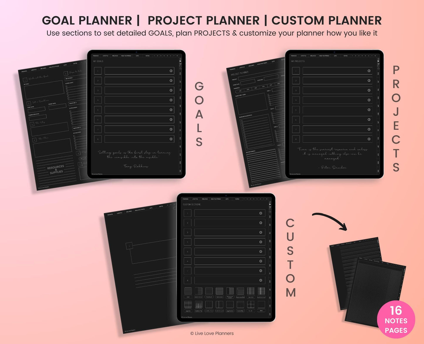 2025 Dark Mode Digital Planners