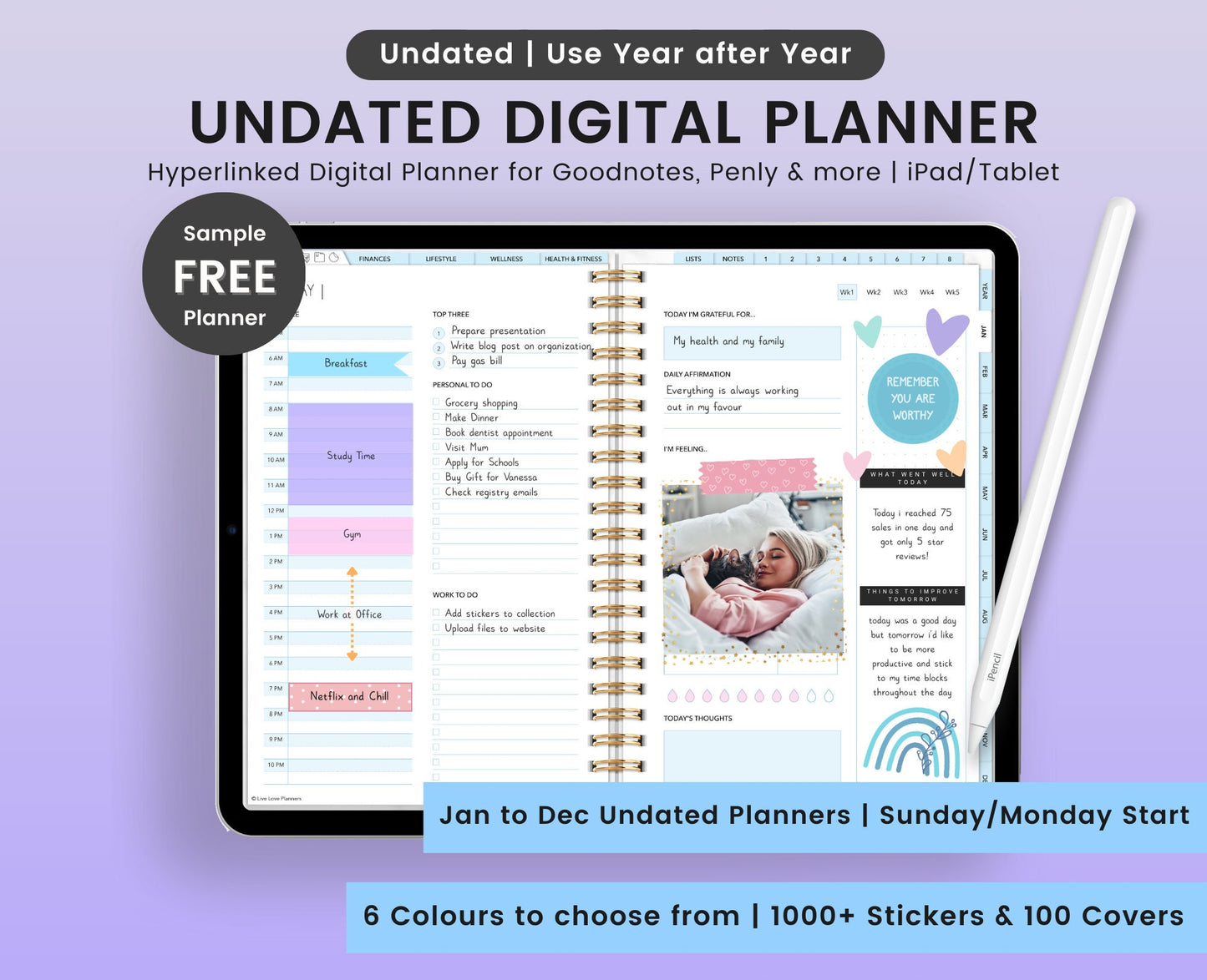 Undated Digital Planner | Hyperlinked Digital Planner | GoodNotes Planner | Notability Planner | iPad Planner | Undated Planner | Daily