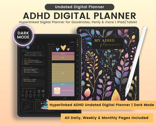 ADHD Undated Digital Planner (Dark Mode)