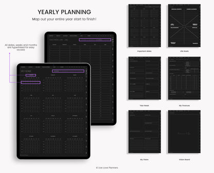 Undated Dark Mode Digital Planner