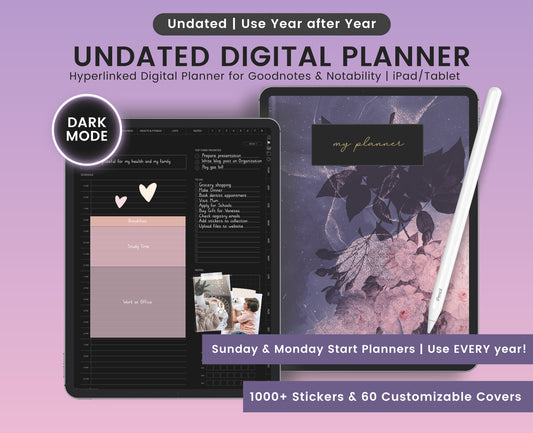 Undated Dark Mode Digital Planner